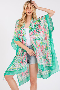 Floral Flower Pattern Silky Feel Summer Kimono