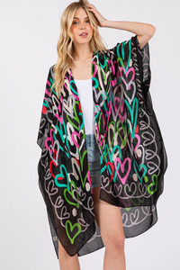 Multi Colored Heart Pattern Silky Feel Kimono