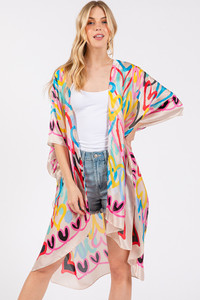 Multi Colored Heart Pattern Silky Feel Kimono