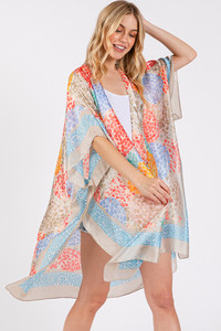 Multi Color Abstract Circle Silky Feel Kimono