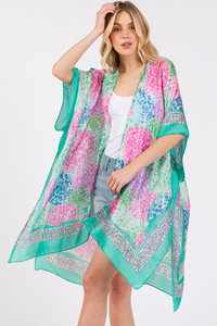 Multi Color Abstract Circle Silky Feel Kimono