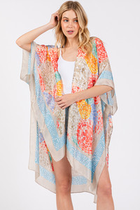 Multi Color Abstract Circle Silky Feel Kimono