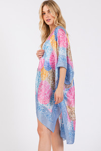 Multi Color Abstract Circle Silky Feel Kimono