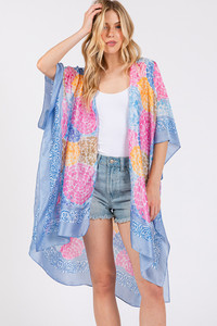 Multi Color Abstract Circle Silky Feel Kimono