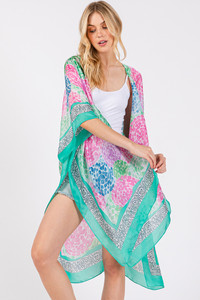 Multi Color Abstract Circle Silky Feel Kimono