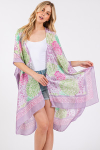 Multi Color Abstract Circle Silky Feel Kimono