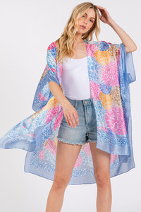 Multi Color Abstract Circle Silky Feel Kimono