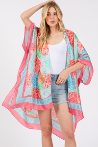 Multi Color Abstract Circle Silky Feel Kimono