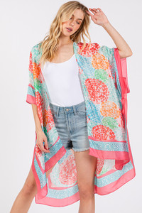 Multi Color Abstract Circle Silky Feel Kimono
