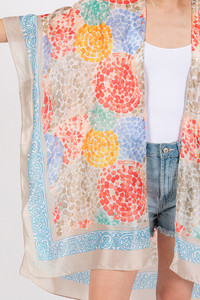 Multi Color Abstract Circle Silky Feel Kimono