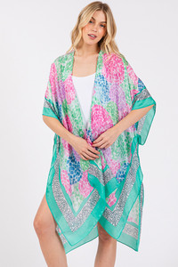 Multi Color Abstract Circle Silky Feel Kimono