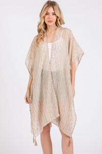 Colored Stitch Trim and Tassel Summer Kimono