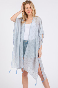 Colored Stitch Trim and Tassel Summer Kimono