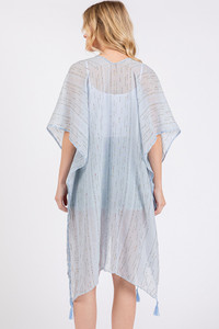 Colored Stitch Trim and Tassel Summer Kimono