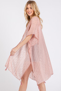 Colored Stitch Trim and Tassel Summer Kimono