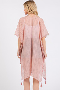 Colored Stitch Trim and Tassel Summer Kimono