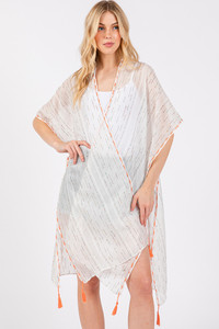 Colored Stitch Trim and Tassel Summer Kimono