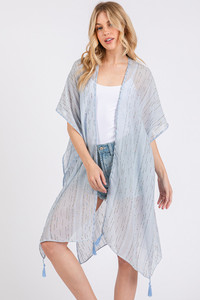 Colored Stitch Trim and Tassel Summer Kimono