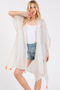 Colored Stitch Trim and Tassel Summer Kimono