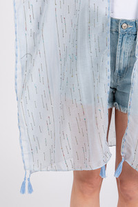 Colored Stitch Trim and Tassel Summer Kimono