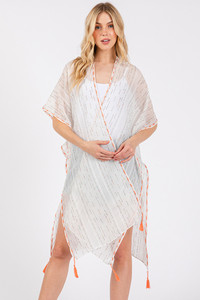 Colored Stitch Trim and Tassel Summer Kimono