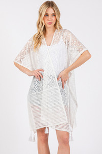 Geometric Pattern with Tassel Solid Cover Up