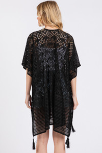 Geometric Pattern with Tassel Solid Cover Up