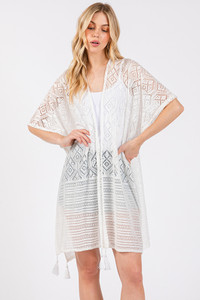 Geometric Pattern with Tassel Solid Cover Up