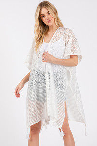 Geometric Pattern with Tassel Solid Cover Up