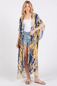 Boho Style Print Open Front Long Summer Kimono