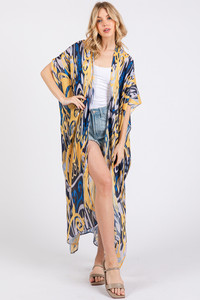Boho Style Print Open Front Long Summer Kimono