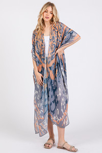 Boho Style Print Open Front Long Summer Kimono