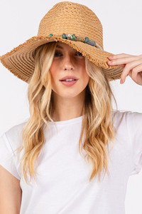 Braided Starfish Band Frayed Straw Summer Sun Hat