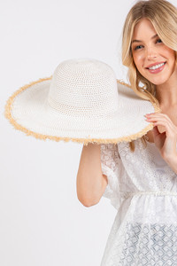 Frayed Edge Two Tone Floppy Summer Straw Hat 