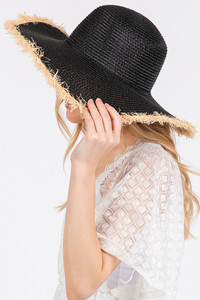 Frayed Edge Two Tone Floppy Summer Straw Hat 