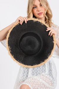 Frayed Edge Two Tone Floppy Summer Straw Hat 
