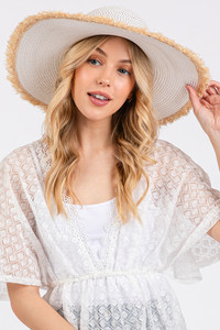 Frayed Edge Two Tone Floppy Summer Straw Hat 