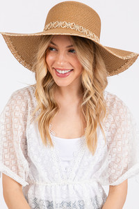 Woven Detail Edge and Band Wide Brim Floppy Hat