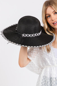 Woven Detail Edge and Band Wide Brim Floppy Hat