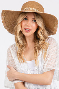 Woven Detail Edge and Band Wide Brim Floppy Hat