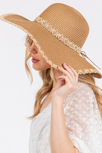 Woven Detail Edge and Band Wide Brim Floppy Hat