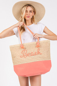 BEACH Letter Color Sewn Rope and Crochet Strap Bag