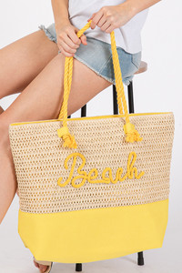 BEACH Letter Color Sewn Rope and Crochet Strap Bag