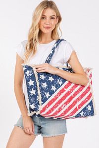 American Flag Pattern with Fringe Summer Tote Bag
