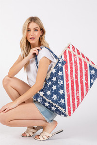 American Flag Pattern with Fringe Summer Tote Bag