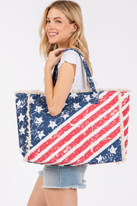 American Flag Pattern with Fringe Summer Tote Bag