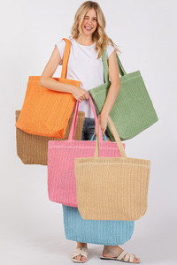 Solid Color Crochet Summer Straw Tote Bag
