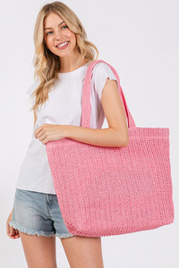Solid Color Crochet Summer Straw Tote Bag