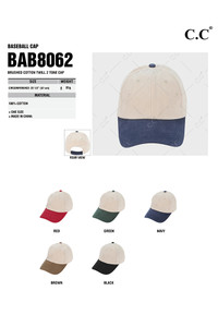 C.C Two Tone Brushed Cotton Twill Baseball Cap