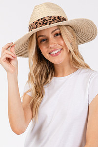 Leopard Trim Band Summer Straw Sun Hat